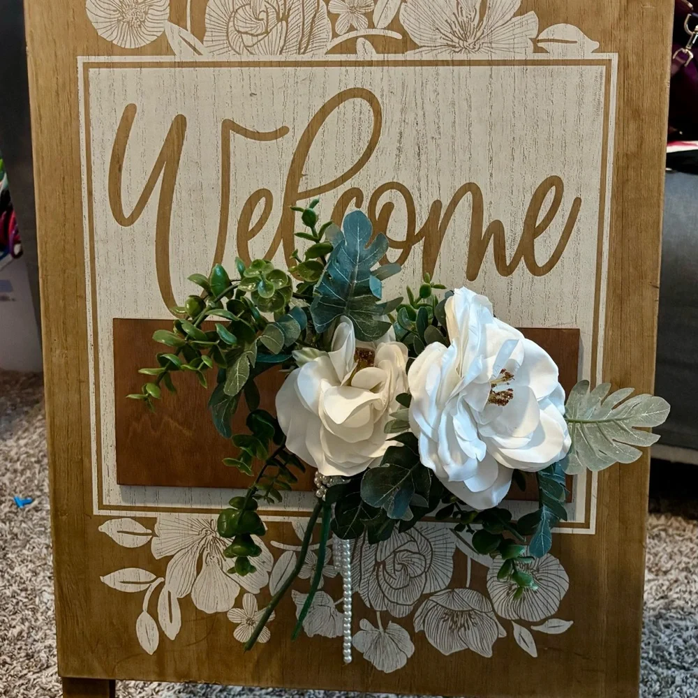 Rustic Welcome Sign with Floral Accents
